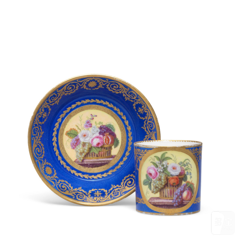 A Sèvres blue-ground cup and saucer (gobelet litron et soucoupe), dated 1787